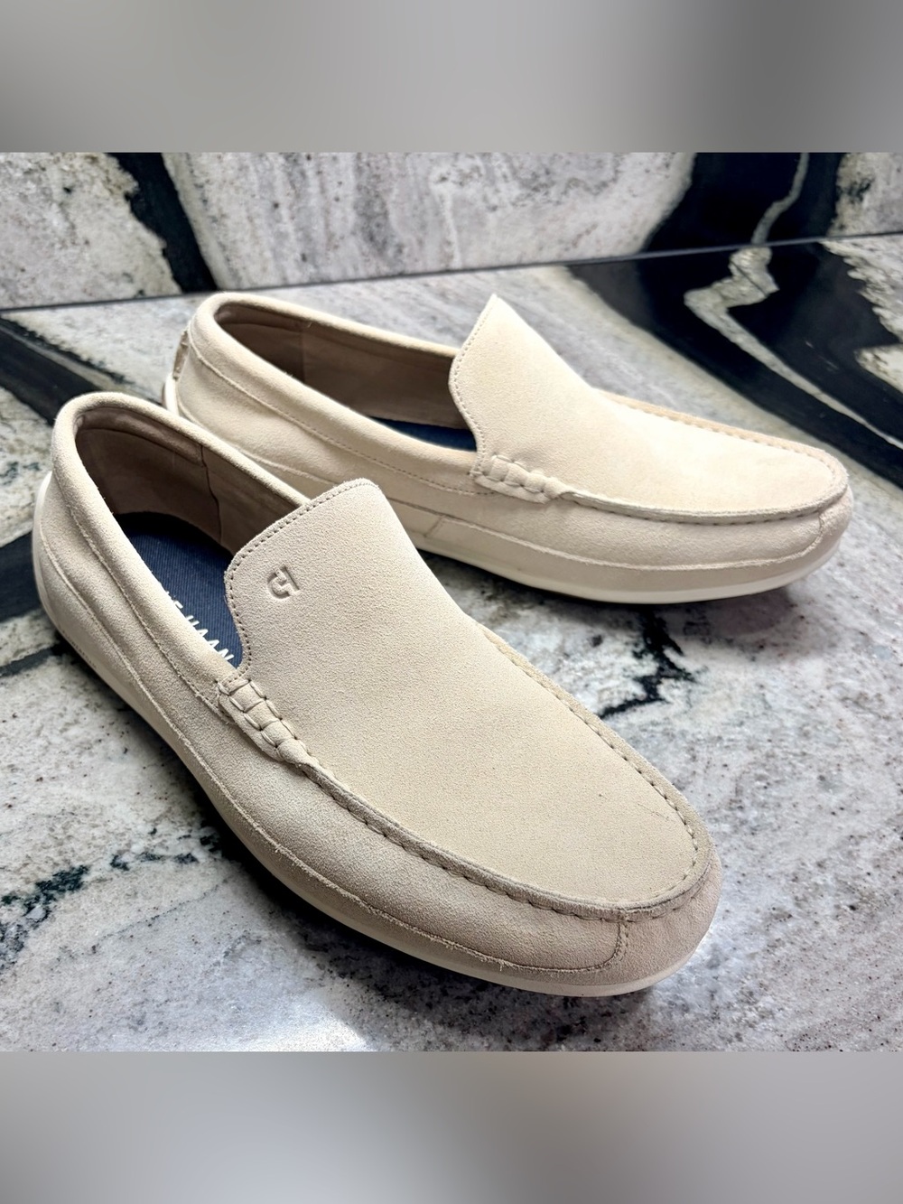 Cole Haan Wyatt Driver Loafers – Ivory Suede – Men’s 9M – Excellent Condition
